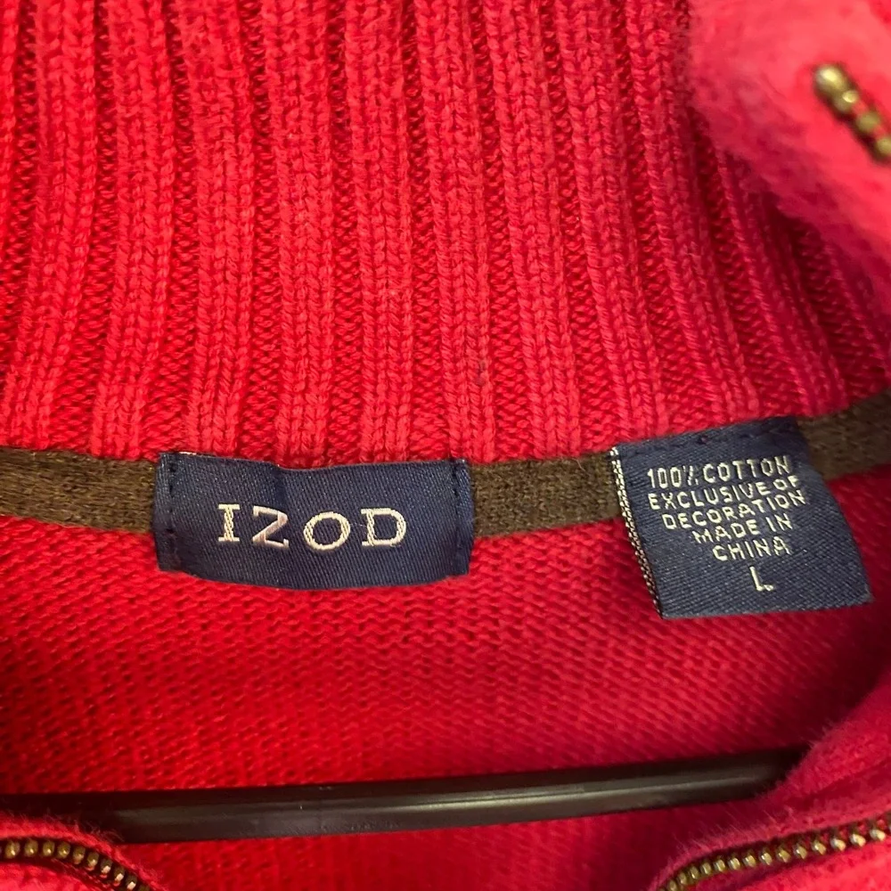 Izod Mens Quarter Zip Pullover Sweater Red Cotton Long Sleeve Size L